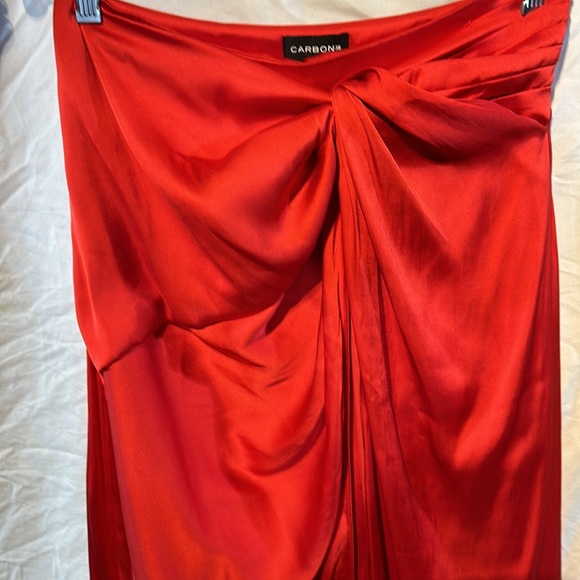Carbon38 wrap midi skirt sz Small S red Chili lined below knee dressy or casual - Picture 5 of 9